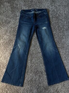 American Eagle Outfitters Dark Blue Distressed Flare Jeans